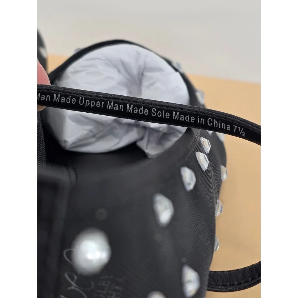Jewel Badgley Mischka Kaya Flats Womens 7.5 Black Mesh Rhinestone - New